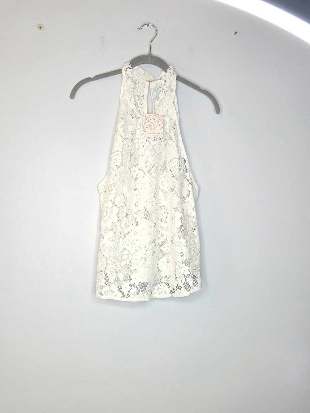 Free People Cream Lace Halter Shell Top, Size L, NWT